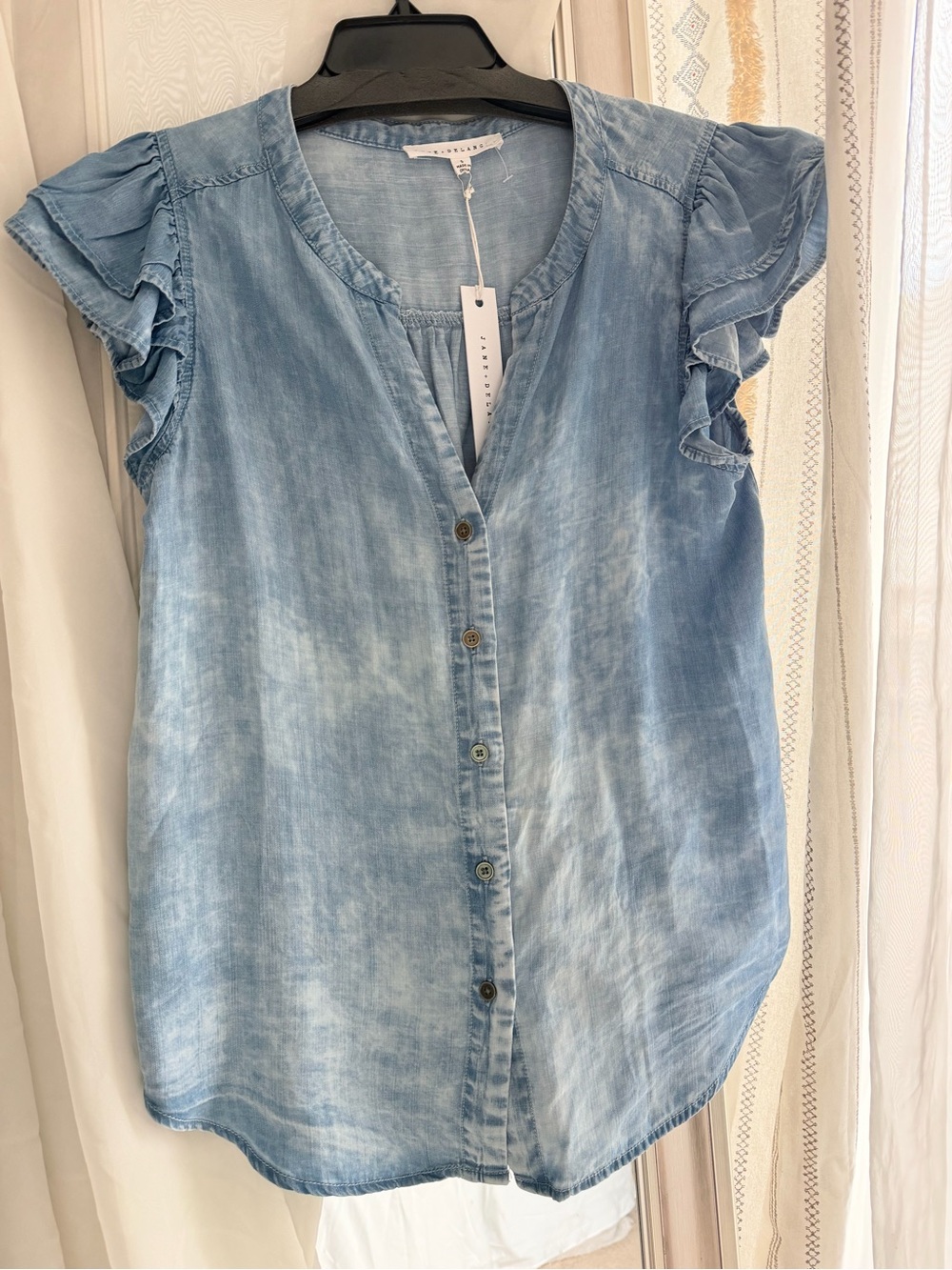 Jane & Delancey Ruffle Sleeve Button Front Top